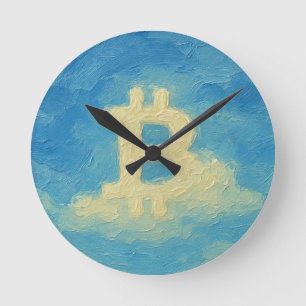 Relógio Redondo Bitcoin Céu Azul (Óleo, Estilo: 4)