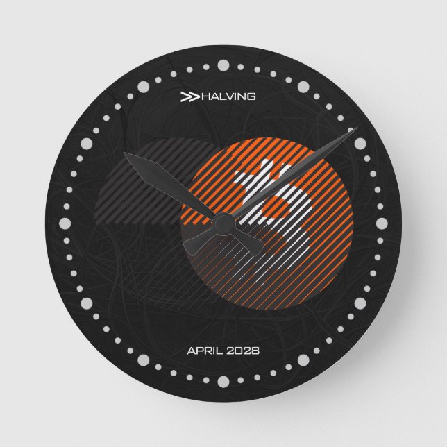 Relógio Redondo Bitcoin Halving 2028 (Estilo: 3 / Laranja Clássico (Frente)