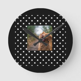 Relógio Redondo Black and white polka dot Dog pic