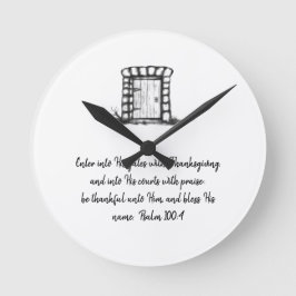 Relógio Redondo Black and White Sketched Garden Door with verse