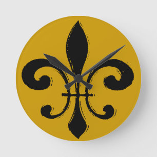 Relógio Redondo Black Dourado Fleur De Lis, Nova Orleans