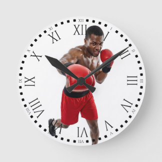 Relógio Redondo Black Male Boxer Punching Gym Decor