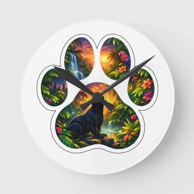 Relógio Redondo Black Panther Jungle Paw Design (Frente)