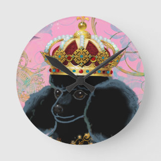 Relógio Redondo Black Poodle King com Coroa