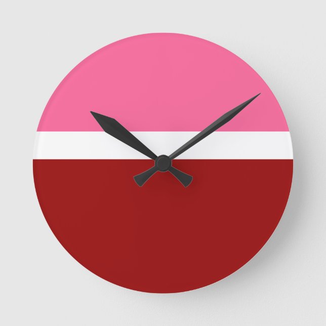 Relógio Redondo Bloco de Cor Rosa Branco Marrom Vermelho  (Frente)