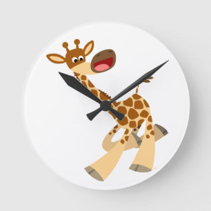 Relógio Redondo Bloco de Parede Girafa Ambulante de Cartoon Bonito