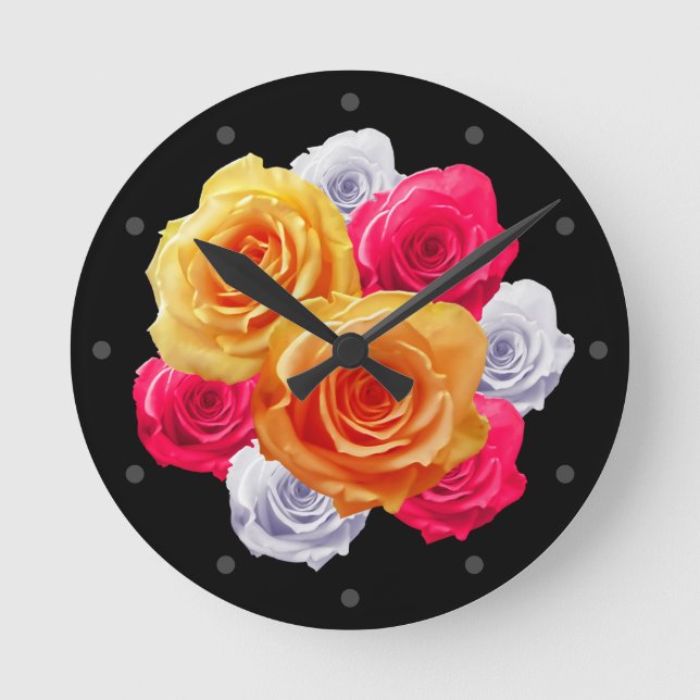 Relógio Redondo Blooming Rosa Motif Clock (Frente)