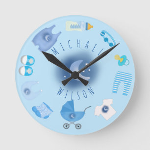 Relógio Redondo Blue Baby Boy Studies Name Wall Clock