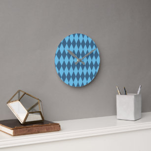 Relógio Redondo Blue Bavaria Rhombus Flag Pattern
