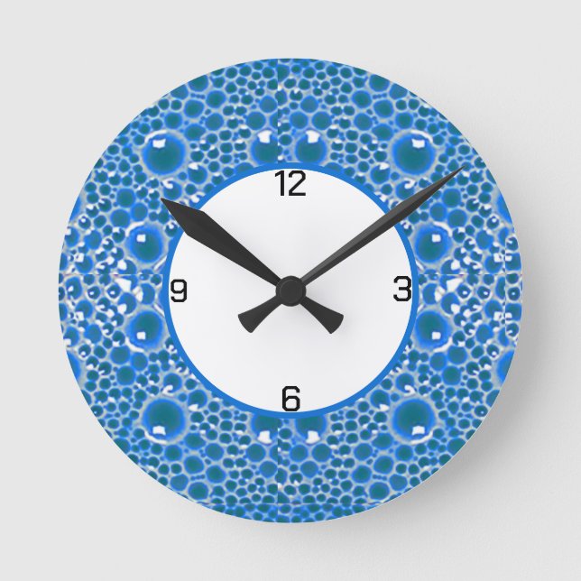 Relógio Redondo Blue BubbleWall Clock para o banheiro (Frente)