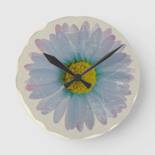 Relógio Redondo Blue Daisy - Decoração de Fazenda Vintage