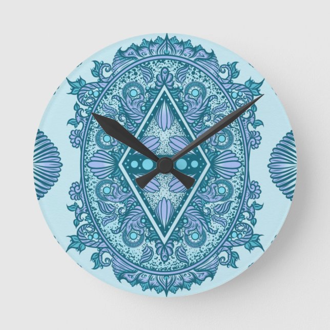 Relógio Redondo Blue Diamond Mandala (Frente)