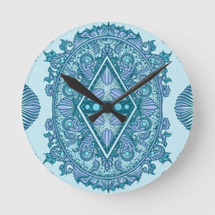 Relógio Redondo Blue Diamond Mandala