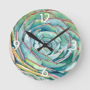 Relógio Redondo Blue Echeveria Wall Clock