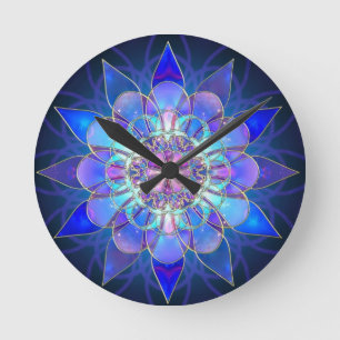 Relógio Redondo Blue Flower Mandala Fractal