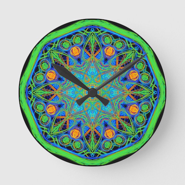 Relógio Redondo Blue Green Mandala (Frente)