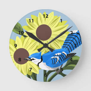 Relógio Redondo Blue Jay Bird Clocks