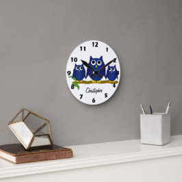 Relógio Redondo Blue Owls Design Personalised