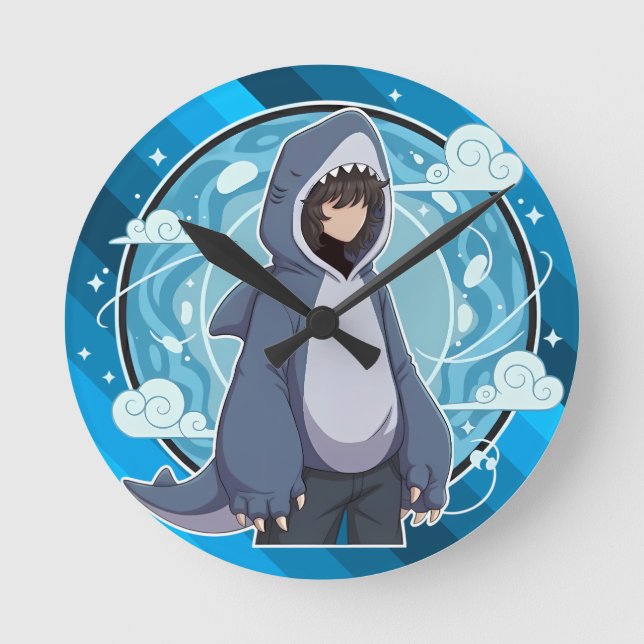 Relógio Redondo Blue Shark Boy Anime Art (Frente)
