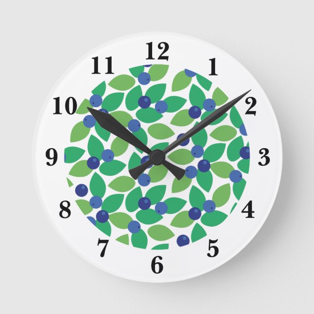 Relógio Redondo Blueberry Modern Elegant Pattern Green Purple (Frente)