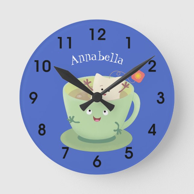 Relógio Redondo Boca de chá branca desenho animado personagem redo (Frente)