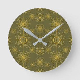 Relógio Redondo Boho Celestial Sun Stars Green Pattern