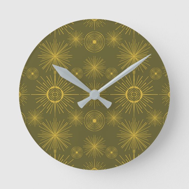 Relógio Redondo Boho Celestial Sun Stars Green Pattern  (Frente)