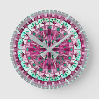 Relógio Redondo Boho Mosaico - Berry Rosa Azulejo -