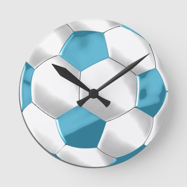 Relógio Redondo Bola de Futebol Azul e Branco (Frente)