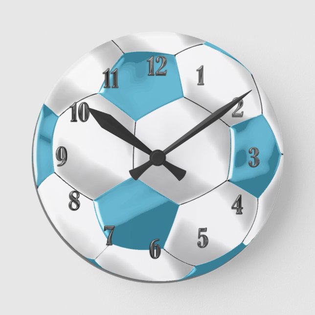 Relógio Redondo Bola de Futebol Azul e Branco (Frente)
