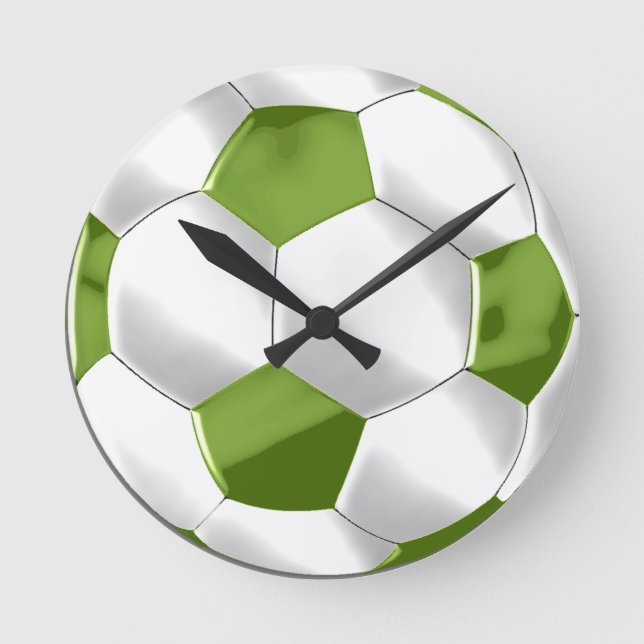 Relógio Redondo Bola de Futebol Verde e Branco (Frente)