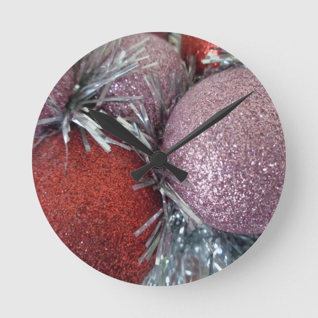 Relógio Redondo Bolas de Natal (Frente)