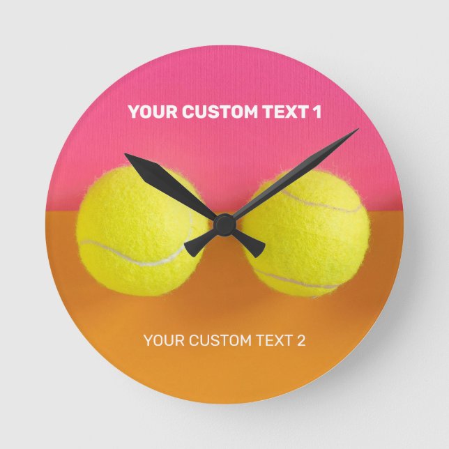 Relógio Redondo Bolas de Tênis de Texto Personalizadas (Frente)