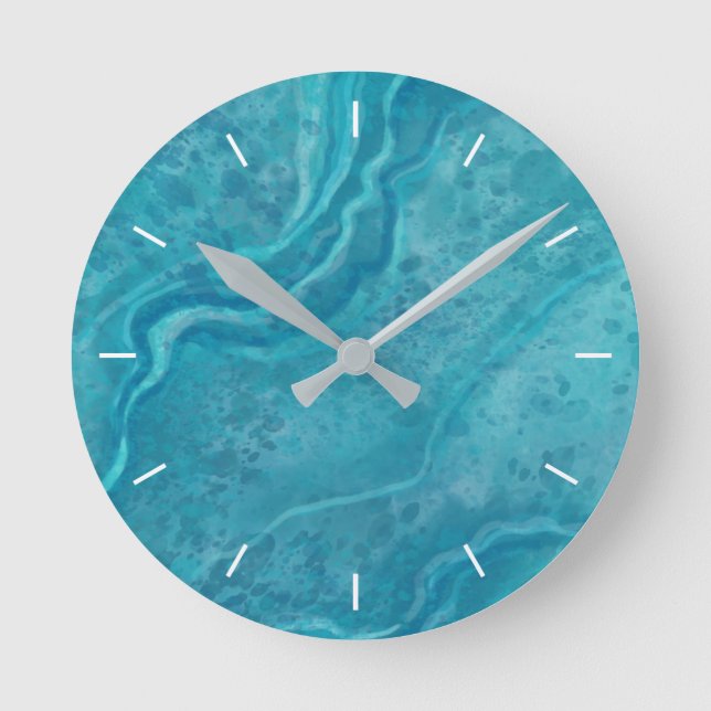 Relógio Redondo Bold Turquoise Marble Patterno Wall Clock (Frente)