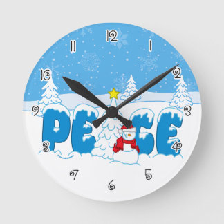 Relógio Redondo Boneco de Neve Paz Gráficos Loucura Natal