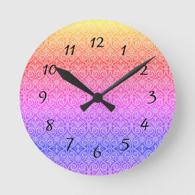Relógio Redondo Bonito Damask Rainbow Pattern Modern (Frente)
