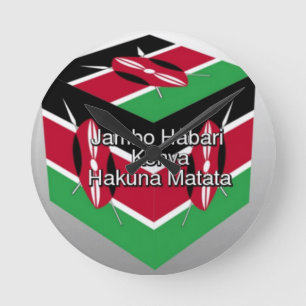 Relógio Redondo Bonito e adorável cubo de bandeira queniano com sa
