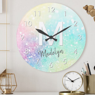 Relógio Redondo Bonito Glitter Holographic Iridescente Girly