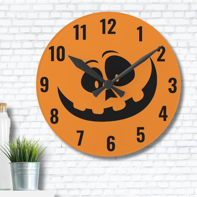 Relógio Redondo Bonito Jack Simple O Lanterna (Cute Happy Halloween Pumpkin Face Jack O Lantern Round Clock)