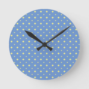 Relógio Redondo Bonito padrão azul e amarelo suave, país, simple