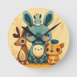 Relógio Redondo Bons animais de desenho animado amarelos Travessei