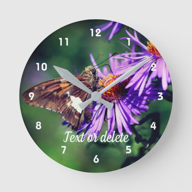 Relógio Redondo Borboleta Pintada Senhora Aster Flor Personalizada (Frente)