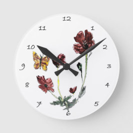 Relógio Redondo Borboletas de Arte Floral Flores