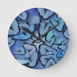 Relógio Redondo Borboletas do Morpho Azul