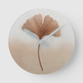 Relógio Redondo Bordado Texturizado 3D Folha de Ginkgo Taupe Quent
