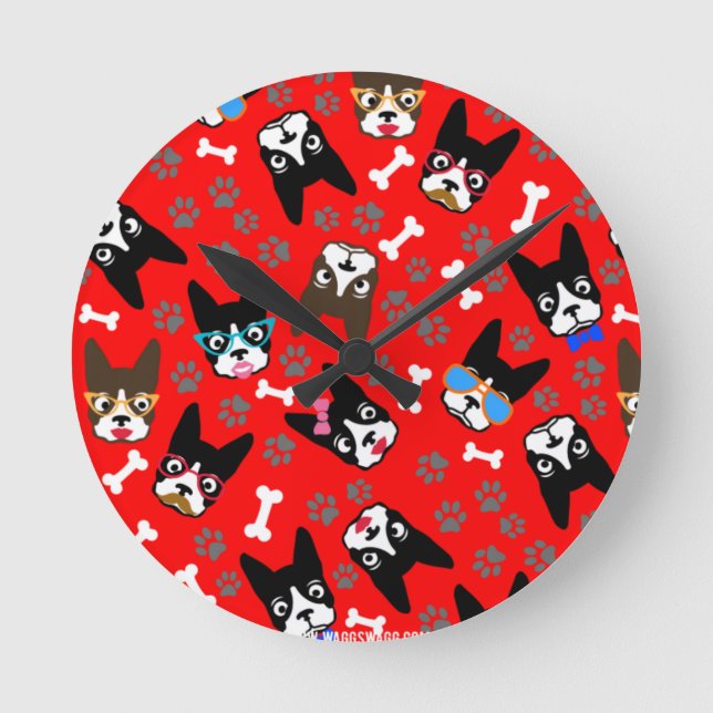 Relógio Redondo Boston Terrier Cute Mustache Engraçado Rostos (Frente)