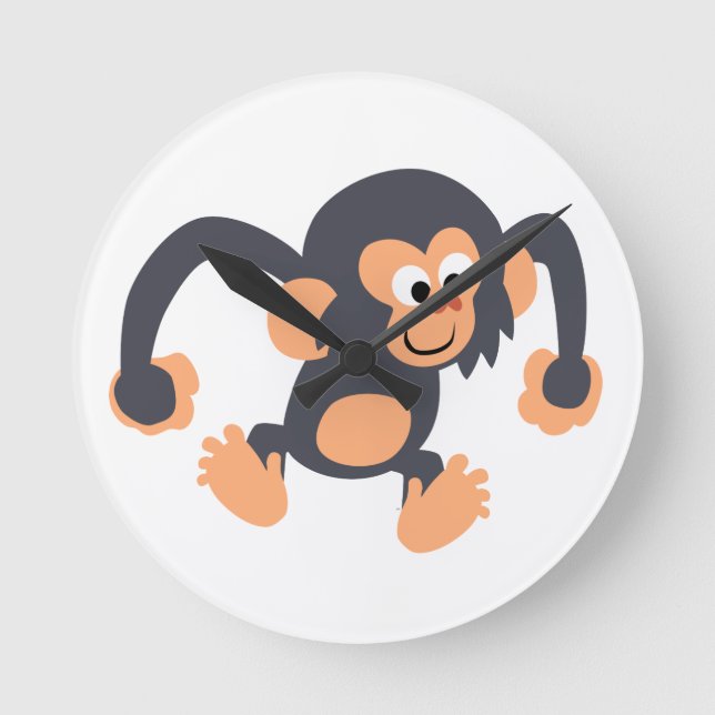 Relógio Redondo Bouncy Cartoon Chimpanzee Wall Clock (Frente)