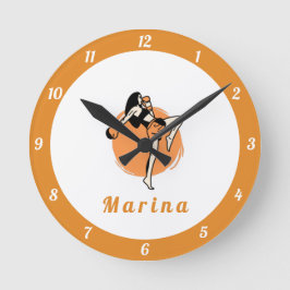 Relógio Redondo Boxer Martial Arts Girl Boxer Orange Kids Name