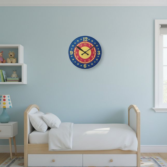 Relógio Redondo Boys Circus Wall Clock | Primary Colors Stars (Criador carregado)