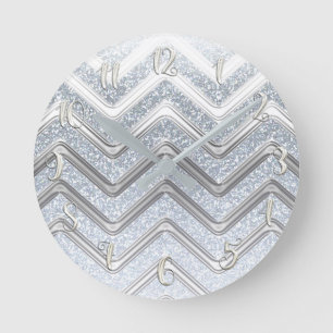 Relógio Redondo Branco Prateado Brilho Menina Glamour Chevron